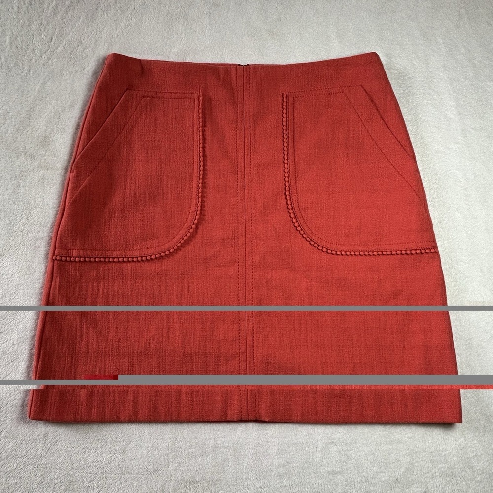Loft Women's A-Line Mini Skirt Size6 Beaded Trim Patch Pockets Knee Length